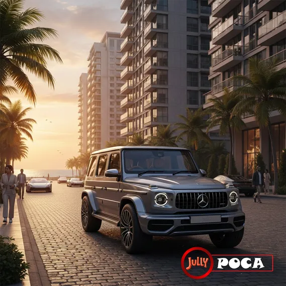 electric g-wagon concept imagined in an upscale indian city setting