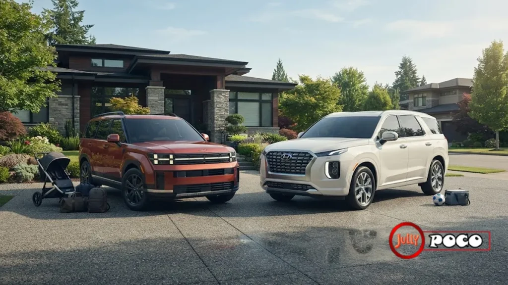 Hyundai Santa Fe and Palisade compared as family-friendly SUVs with different space and style advantages.